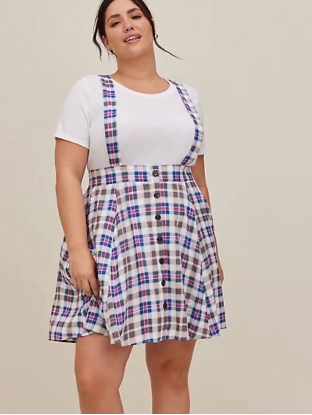 Torrid Mini Challis Skirtall plaid pink and blue preppy skater dress plus size 3